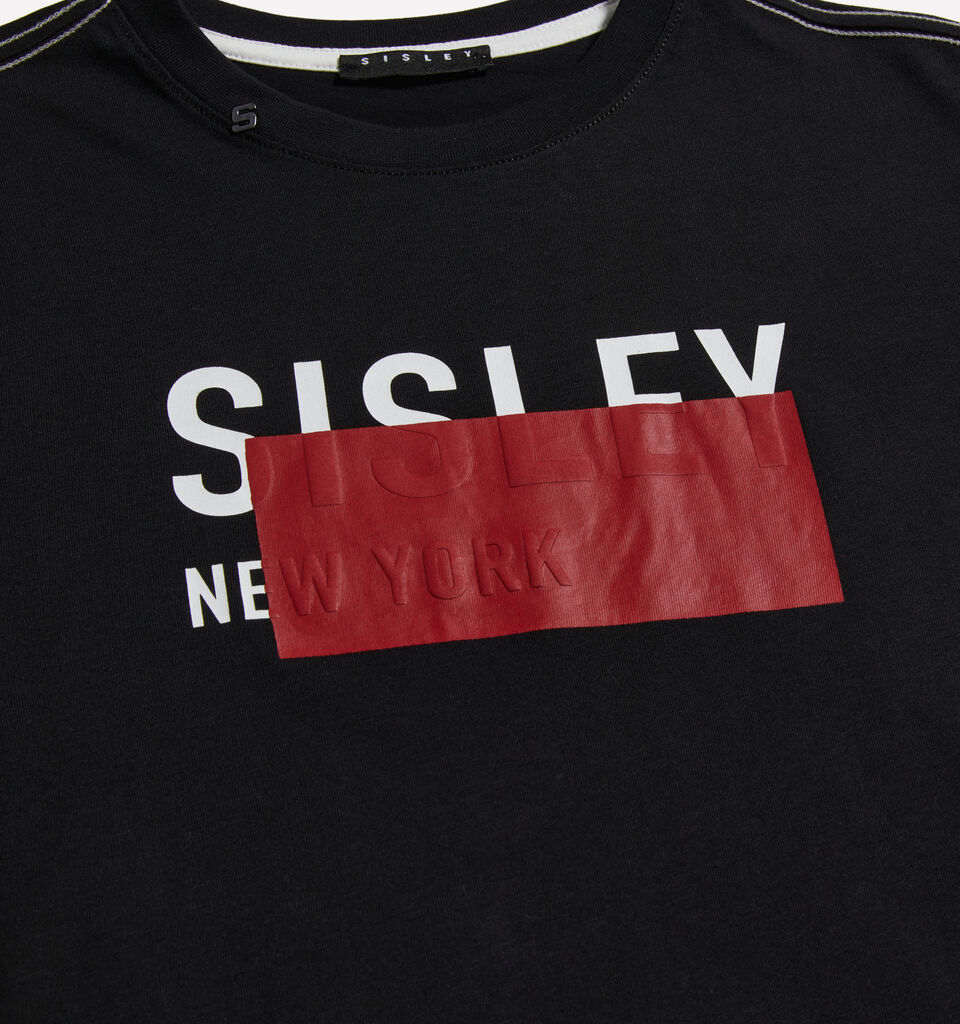 Black t-shirt with embossed print - boys' long sleeve t-shirts - Black | Sisley Young image number 2